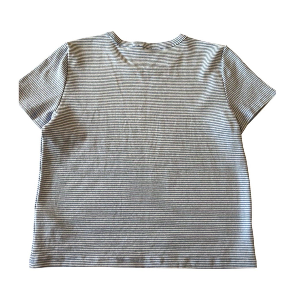 Sunday Best Aritzia Womens Blue White Striped Ribbed Crew Neck T-Shirt Size L - Picture 5 of 5